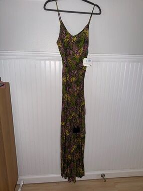NWT Tori Richard Mauve w/Pink & Green Leaf-Print Spaghetti Strap Jumpsuit SZ: S